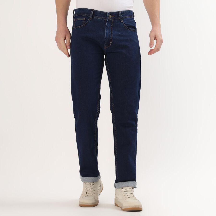 Men's Deep Midnight Navy Blue Slim Fit Washed Jeans, Dark Blue, large