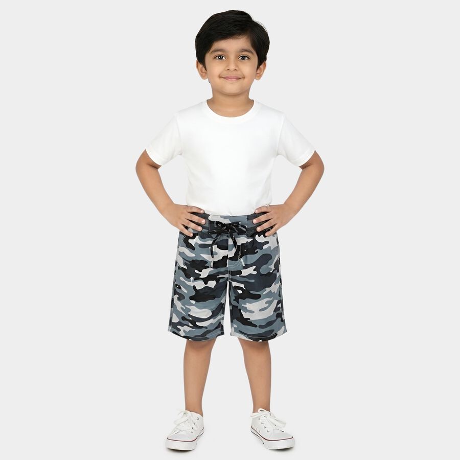 Boys' Light Grey Regular Fit Printed Bermuda Shorts, हल्का ग्रे, large