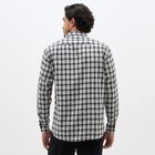 Men's White and Black Checkered Spread Collar Casual Shirt, White, small