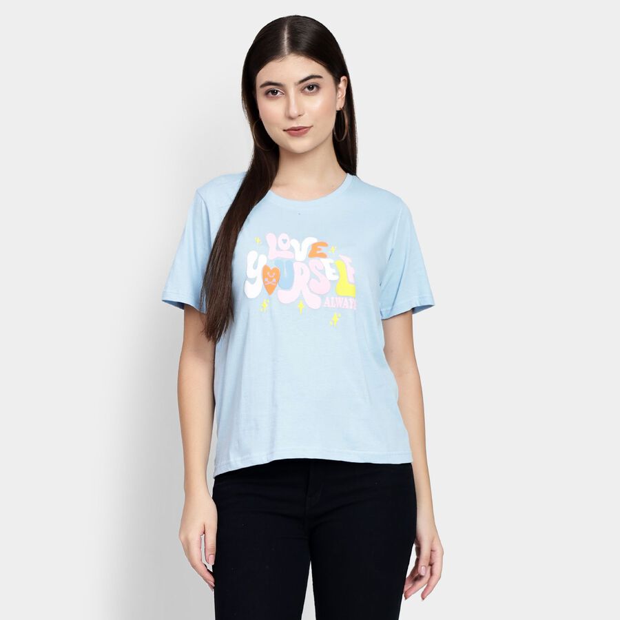 Ladies' Cotton Round Neck T-Shirt, Light Blue, large image number null