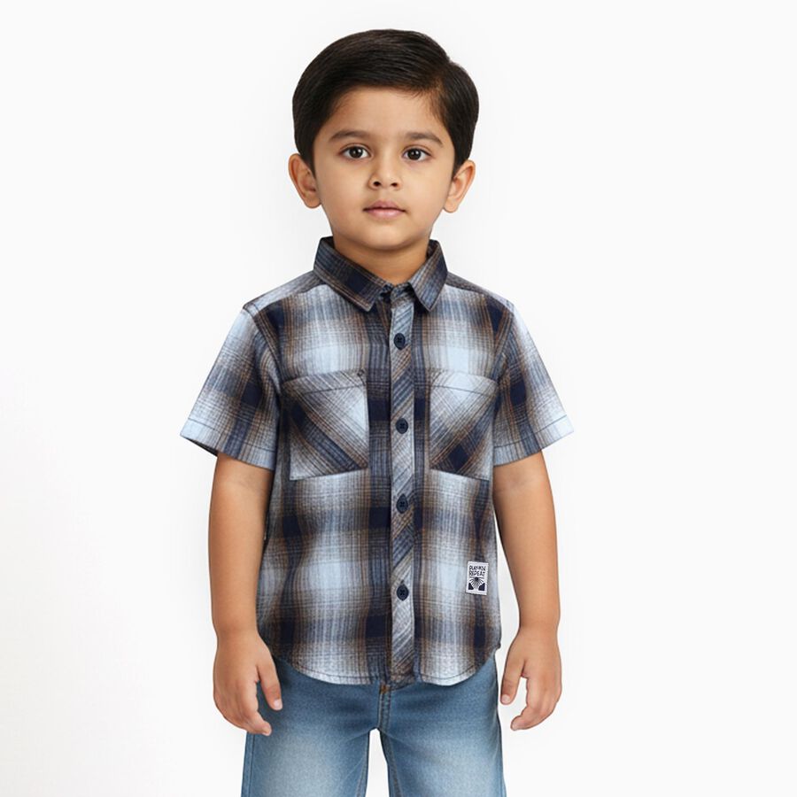 Boys Navy Blue Cotton Half Sleeve Classic Casual Shirt, Navy Blue, large image number null