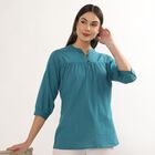 Women's Deep Midnight Blue Cotton Round Neck Floral Printed Kurti, Mid Blue, small