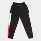Boys' Jet Black Color-Blocked Cotton Blend Pyjama, Black, small