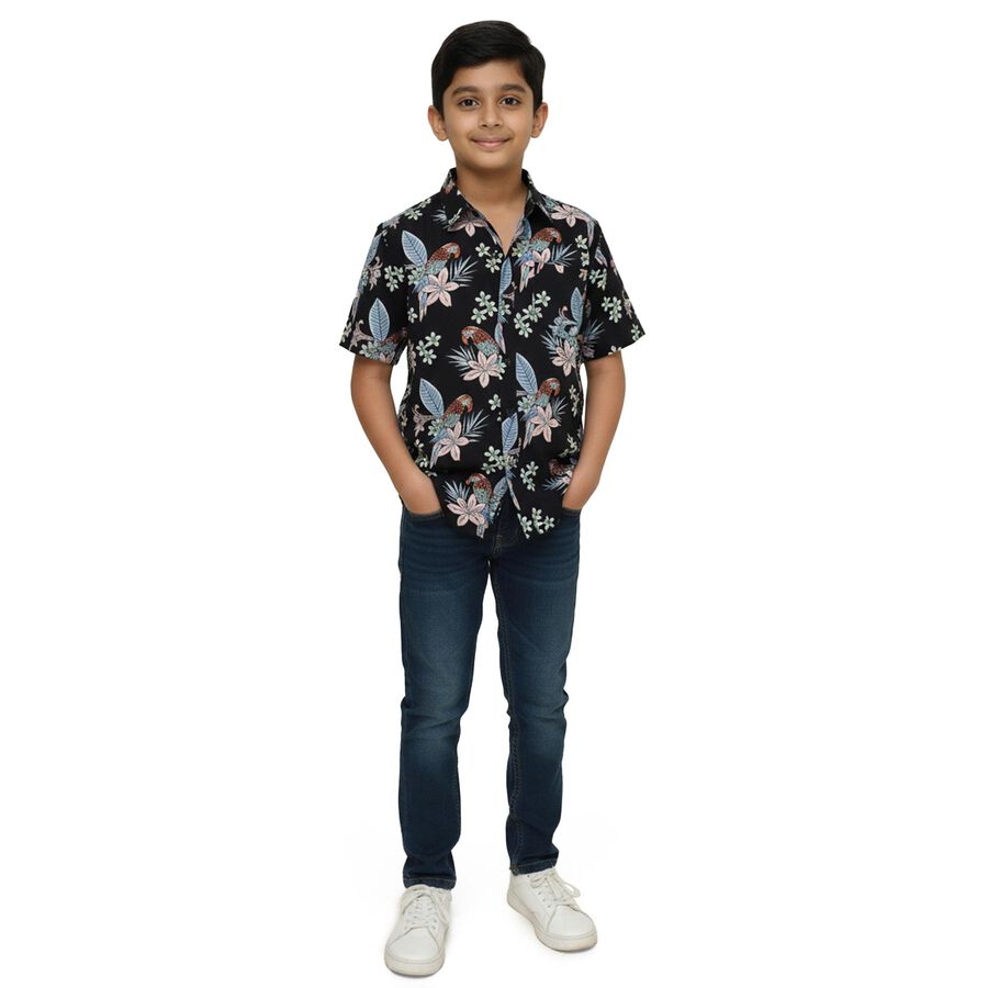 Boys' Black Cotton Half Sleeve Classic Casual Shirt, नेवी ब्लू, large image number null