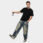 Men's Black Cotton Round Neck Regular T-Shirt, काला, small