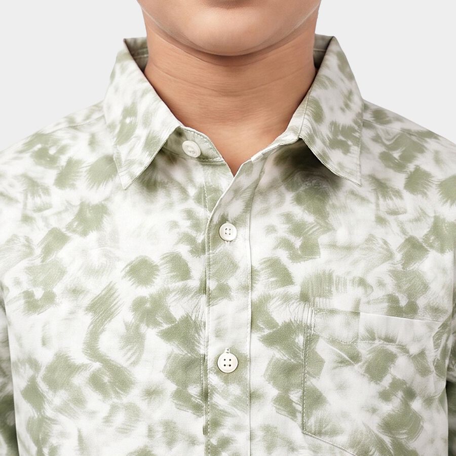 Boys Green Cotton Long Sleeve Collar Shirt, Light Green, large