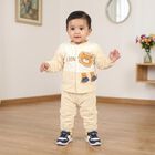 Infants' Beige Round Neck Lion Applique Baba Suit, गहरा पीला, small