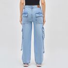Women's Light Powder Blue Wide Leg Cargo Jeans, हल्का नीला, small image number null