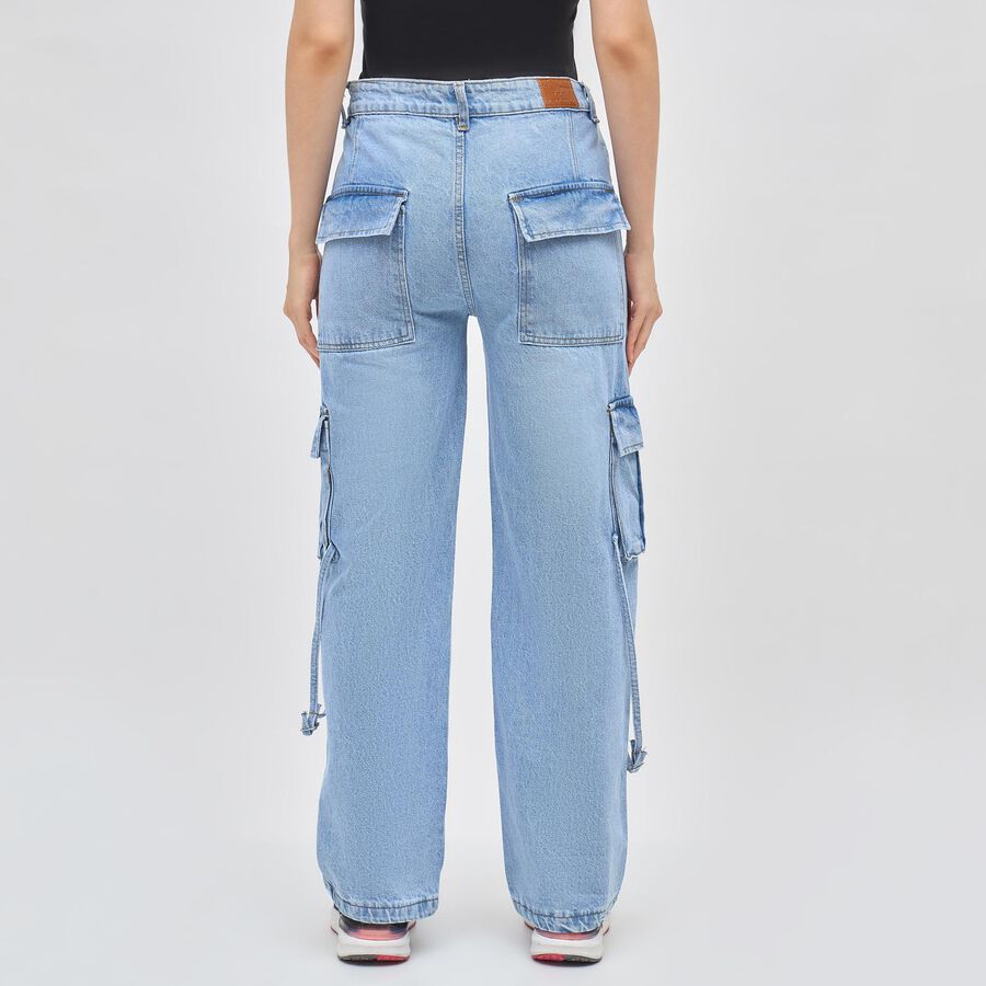 Women's Light Powder Blue Wide Leg Cargo Jeans, हल्का नीला, large image number null