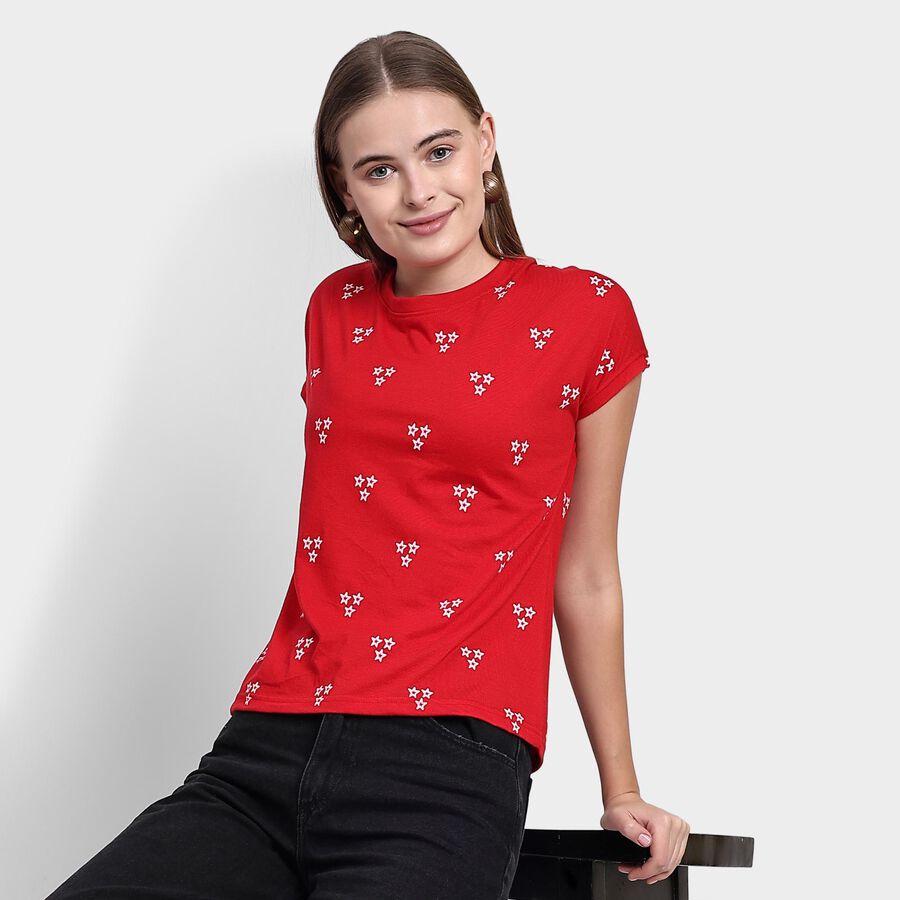 Ladies' Round Neck T-Shirt, लाल, large image number null