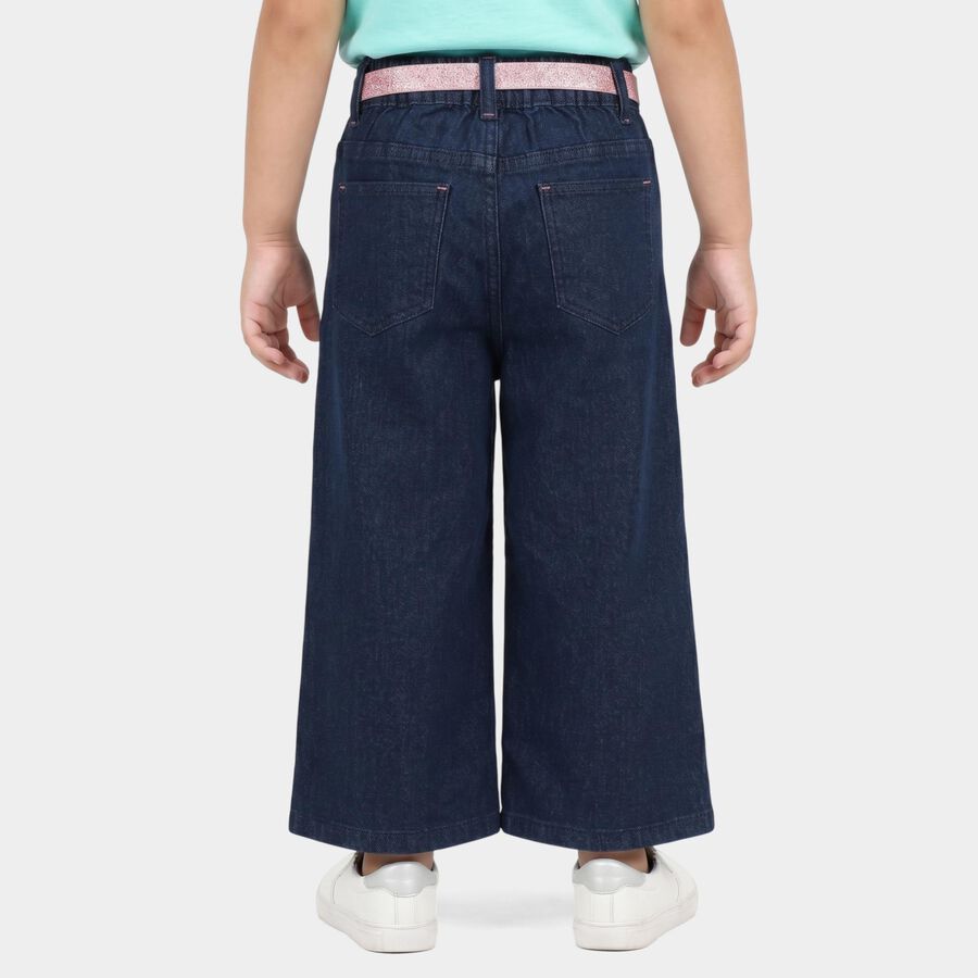 Girls' Navy Blue Wide Leg Heart Print Jeans, Dark Blue, large