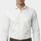 Men White Cotton Blend Full Sleeve Collar Classic Formal Shirt, White, small