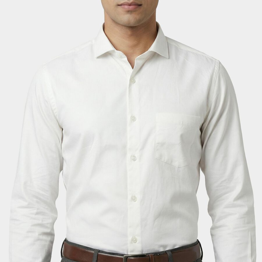 Men White Cotton Blend Full Sleeve Collar Classic Formal Shirt, White, large