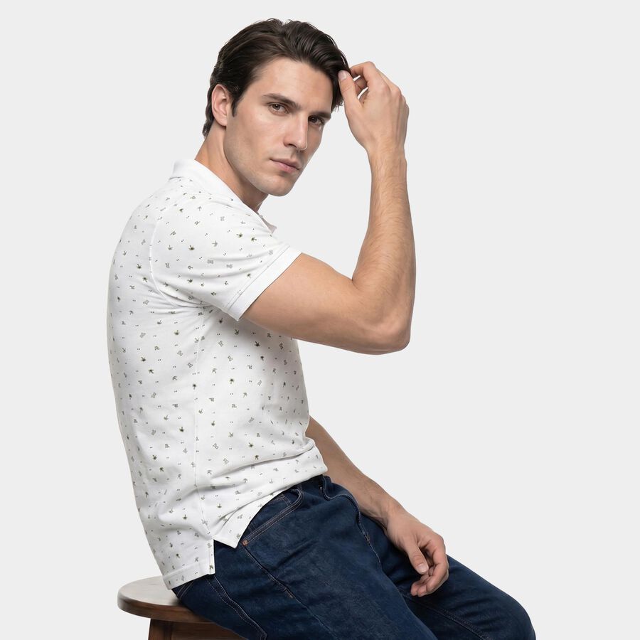 Men's White Cotton Polo Neck Polo T-Shirt, सफ़ेद, large