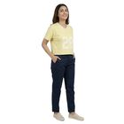 Women's Yellow Cotton Round Neck Casual T-Shirt, पीला, small