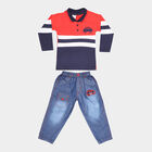 Infants Cotton Polo Style Baba Suit, Red, small image number null