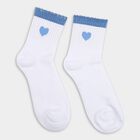Women's Bright White Ankle-Length Heart Design Socks, Light Blue, small