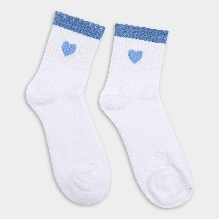 Women's Bright White Ankle-Length Heart Design Socks, Light Blue, large