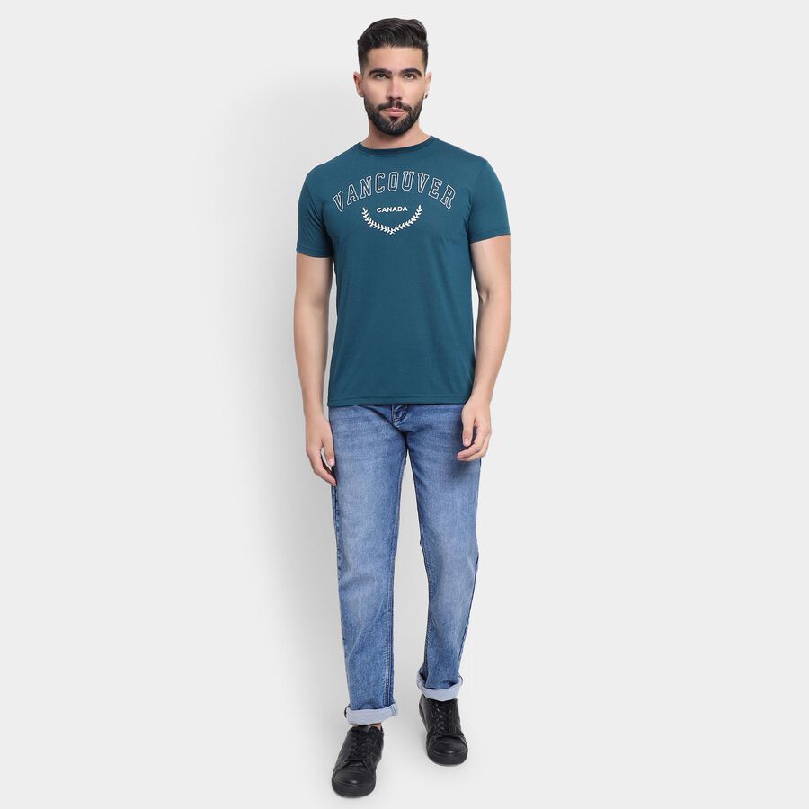Men's Round Neck Half Sleeves T-Shirt , Teal Blue, large image number null