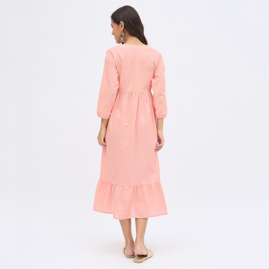 Women's Peach Cotton V-Neck Embroidered Kurta, Pink, large image number null