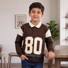 Boys' Brown Polo Neck Graphic Sweatshirt, Brown, small