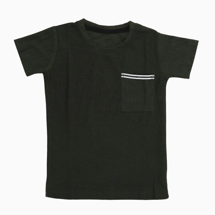 Boys Dark Olive Green Crew Neck Casual Half Sleeve T-Shirt, Olive, large