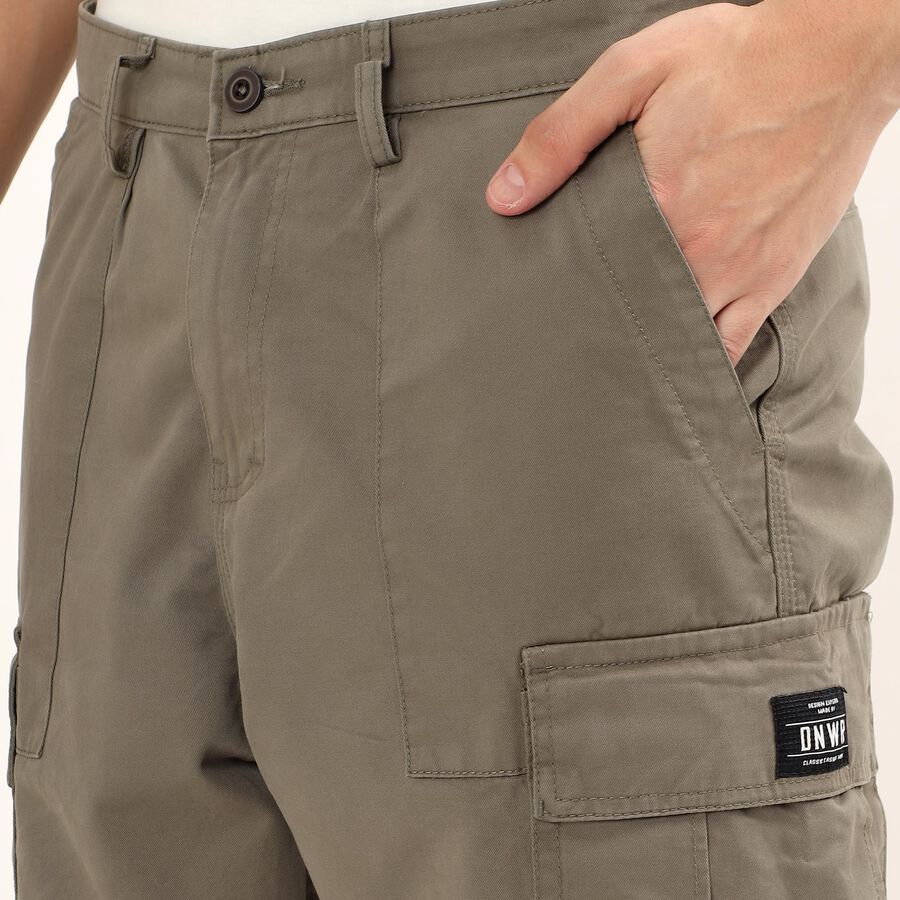 Men's 100% Cotton Cargo Slim Fit Casual Trousers , Olive, large image number null