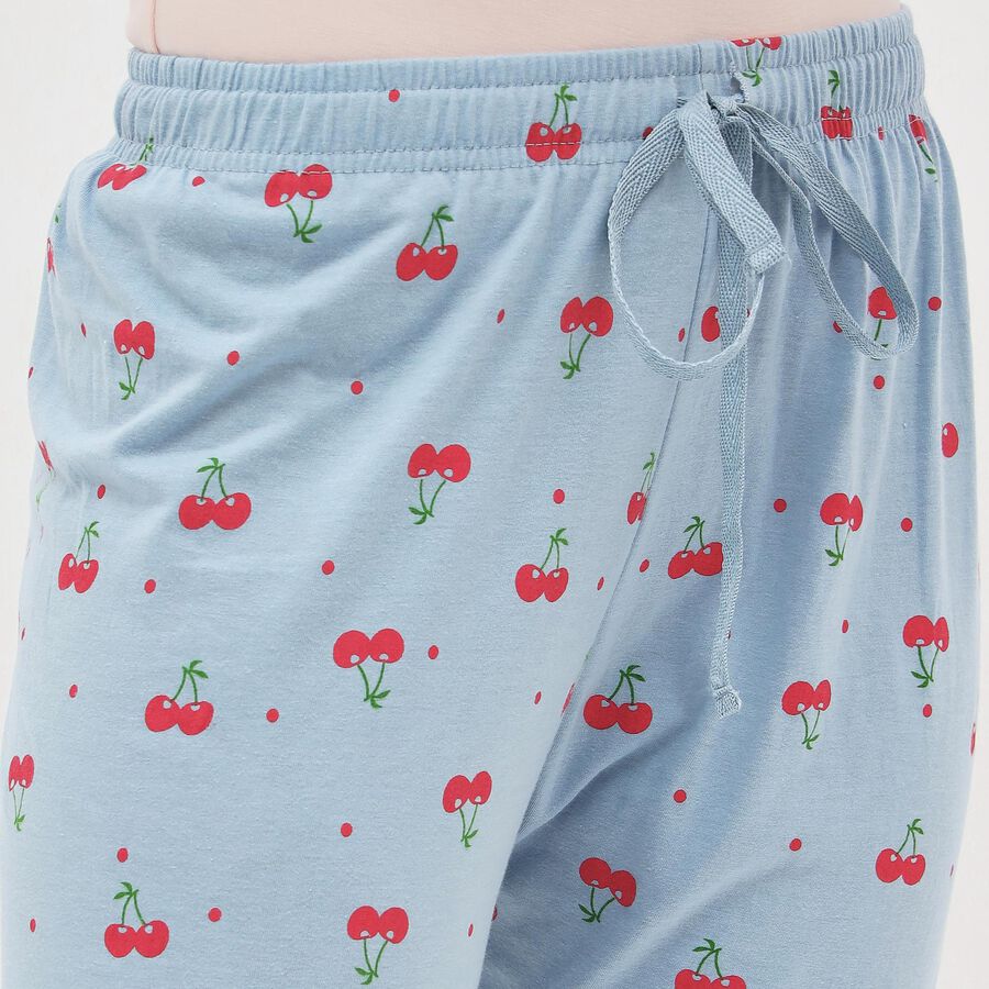 Women's Light Blue Cherry Printed Elastic Waist Pyjama, Light Blue, large image number null