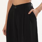 Women's Jet Black Wide-Leg Pleated Trousers, काला, small