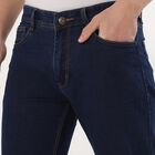 Men's Deep Midnight Navy Blue Slim Fit Washed Jeans, Dark Blue, small