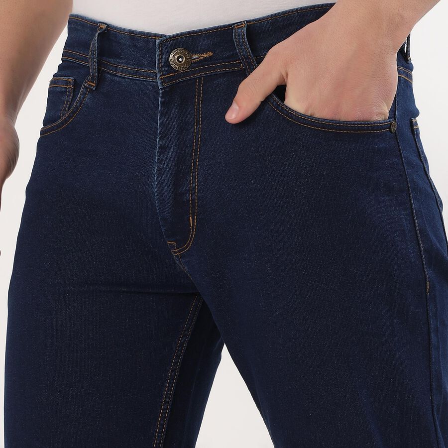 Men's Deep Midnight Navy Blue Slim Fit Washed Jeans, Dark Blue, large