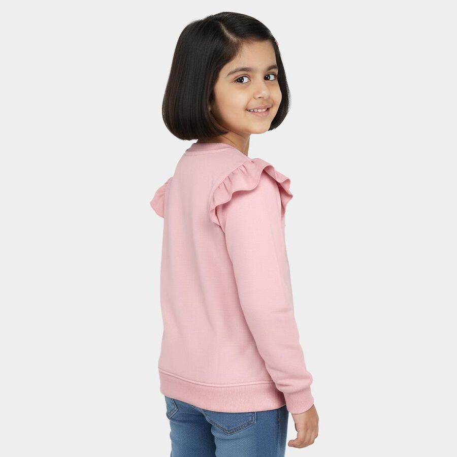 Girls Light Pink Crew Neck Ruffle Sleeve Sweatshirt, Pink, large image number null