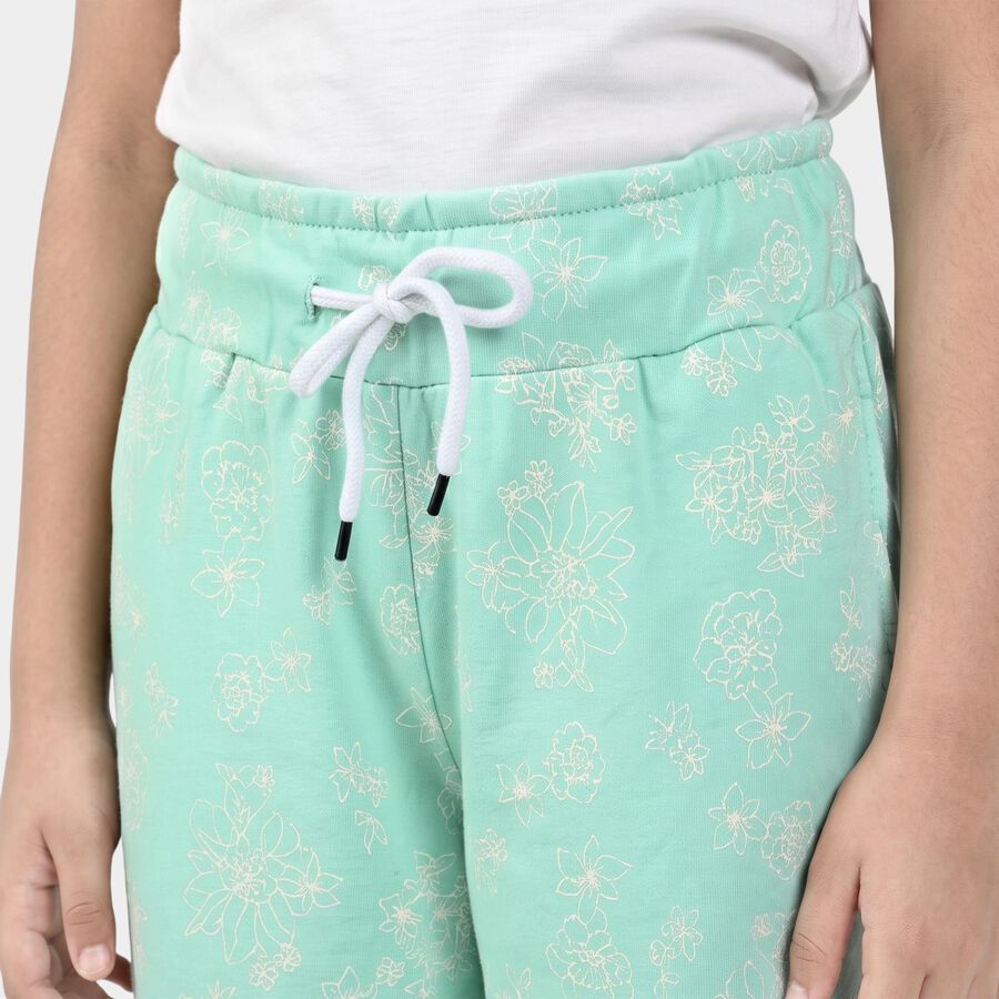 Girls' Mint Green Jogger Floral Printed Pyjama, हल्का हरा, large