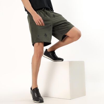 Men's Olive Green Printed Relaxed Fit Bermuda Shorts