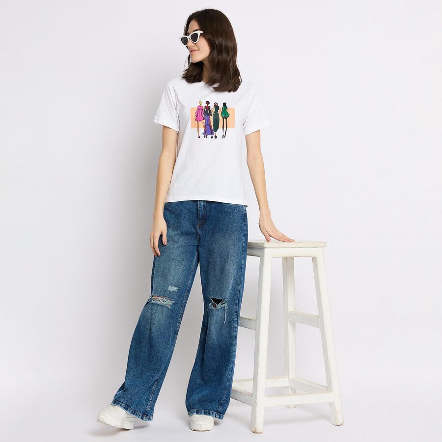 Ladies' Round Neck T-Shirt , सफ़ेद, large image number null