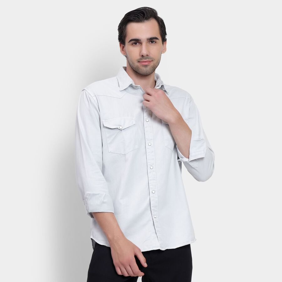 Men's 100% Cotton Casual Shirt, Light Grey, large image number null