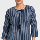 Women's Blue Printed Kurta, Dark Blue, small