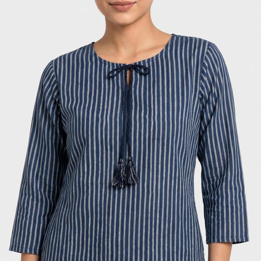 Women's Blue Printed Kurta, Dark Blue, large