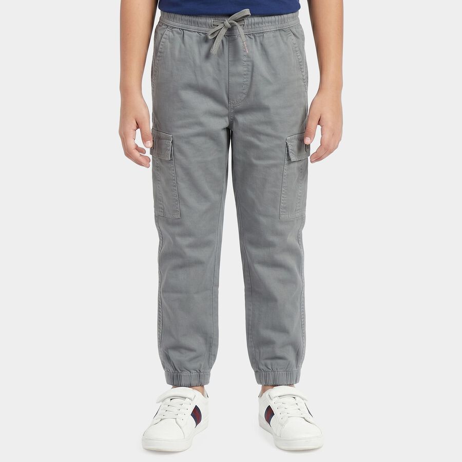 Boys Grey Regular Fit Cargo Trousers, Light Grey, large