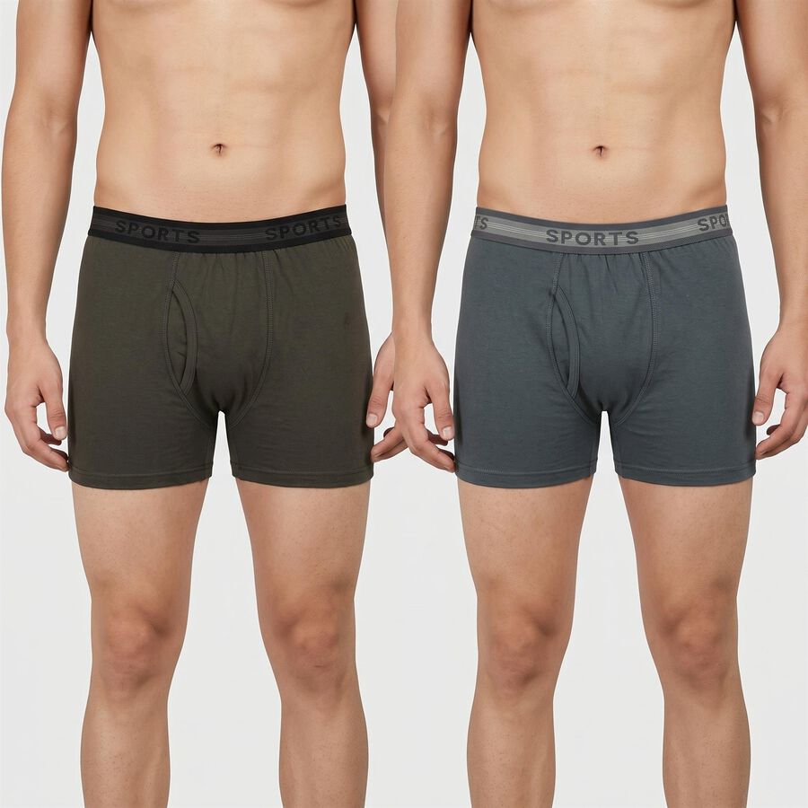 Men Olive Green Regular Fit Solid Trunks, ओलिव, large