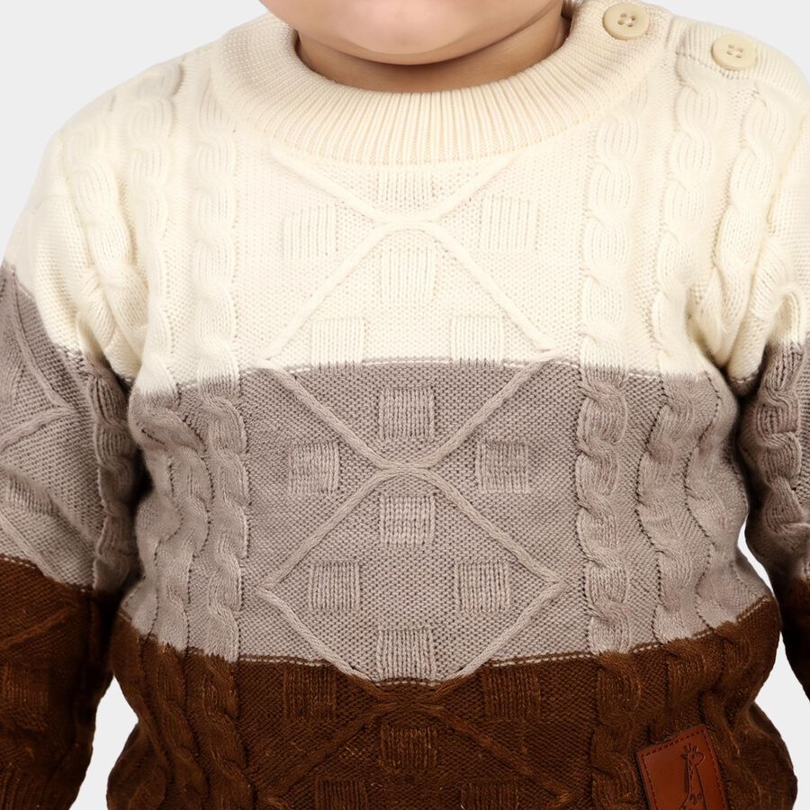 Infants Brown Crew Neck Knitted Design Pullover, भूरा, large