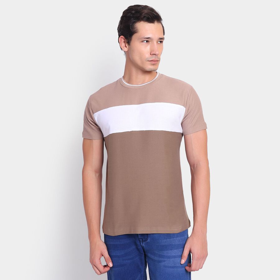 Men's100% Cotton Round Neck Half Sleeves T-Shirt, भूरा, large image number null