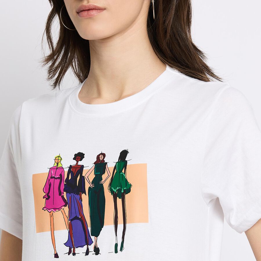 Ladies' Round Neck T-Shirt , सफ़ेद, large image number null
