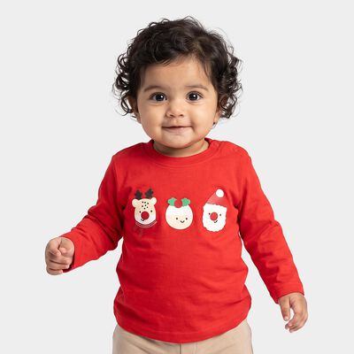 Infants Red Cotton Round Neck Regular T-Shirt