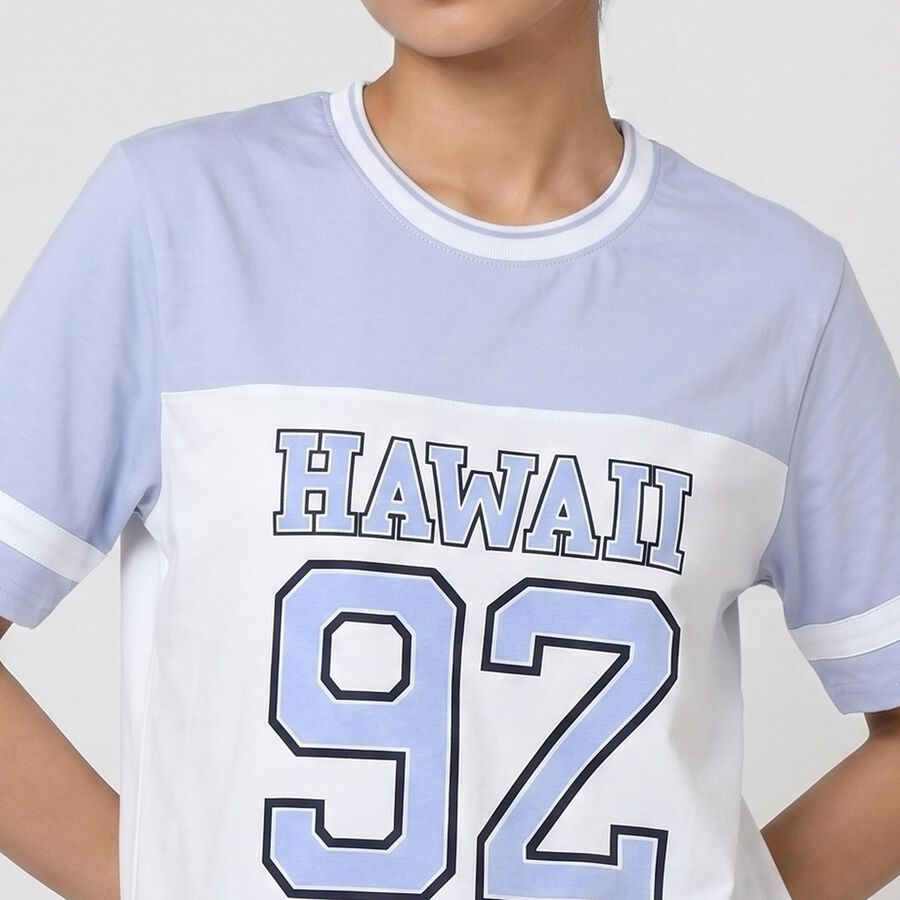 Women's Light Blue Cotton Round Neck Regular T-Shirt, Light Blue, large