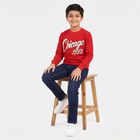 Boys' Red Crew Neck Graphic Print Sweatshirt, Red, small