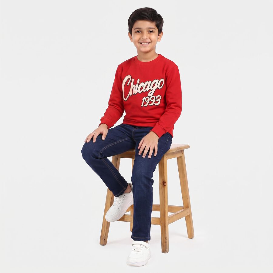 Boys' Red Crew Neck Graphic Print Sweatshirt, Red, large
