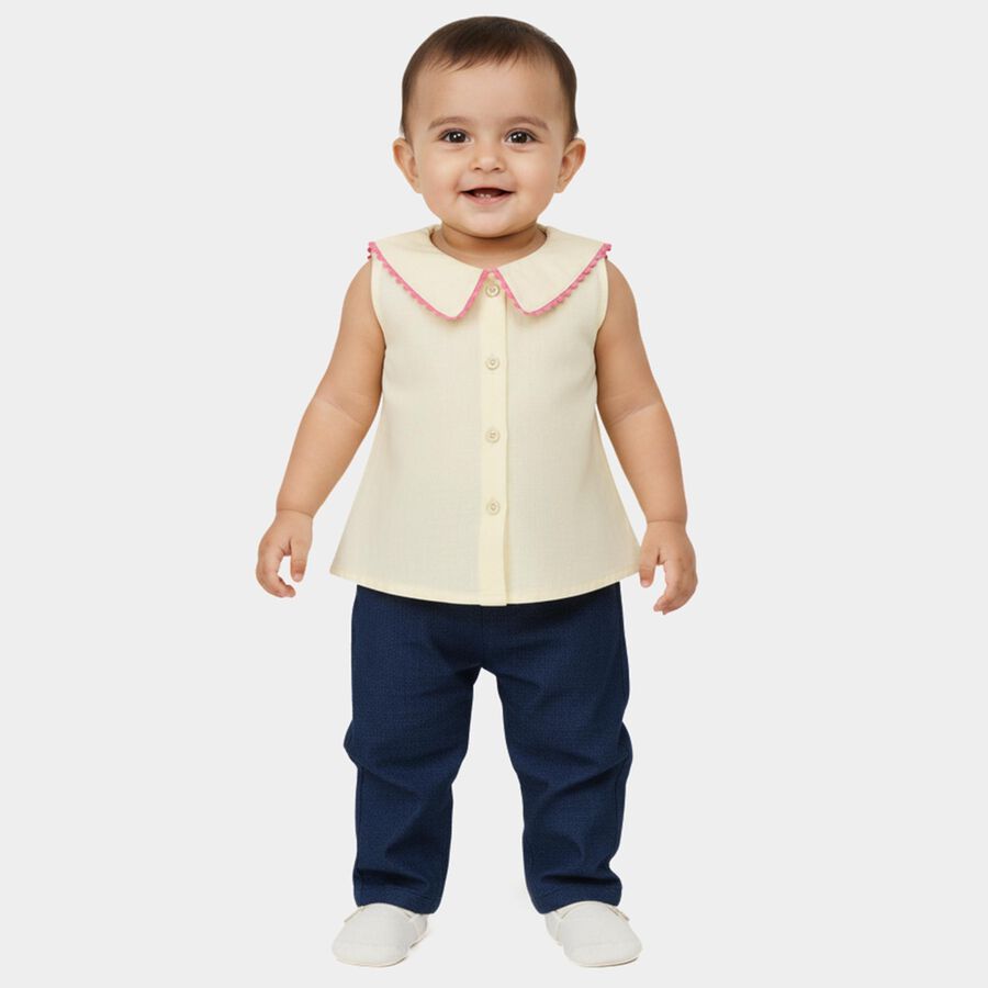 Infants Yellow Cotton Half Sleeve Spread Collar Casual Shirt, पीला, large