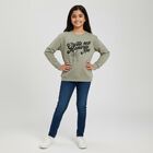 Girls Muted Sage Green Crew Neck Casual Sweatshirt, हल्का हरा, small image number null