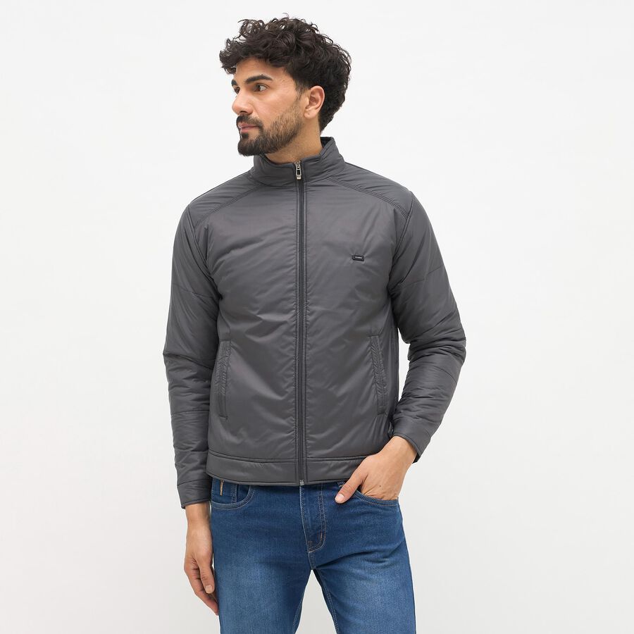 Men's Dark Grey High Neck Casual Jacket, गहरा ग्रे, large image number null